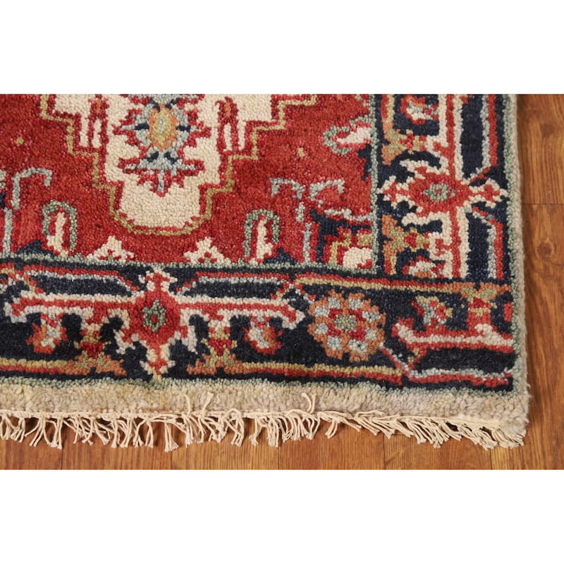 Geometric Beige Heriz Serapi Oriental Rug Hand-Knotted Wool Carpet - 2'0" x 3'0"