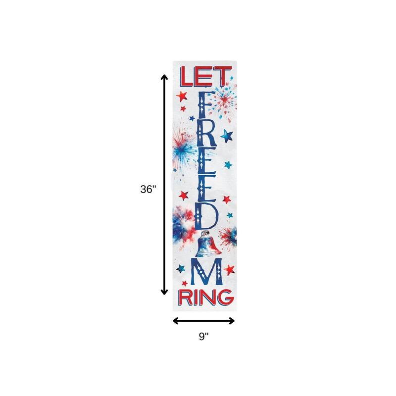 HomeRoots 36" Red White And Blue Solid Wood Let Freedom Ring Porch Sign