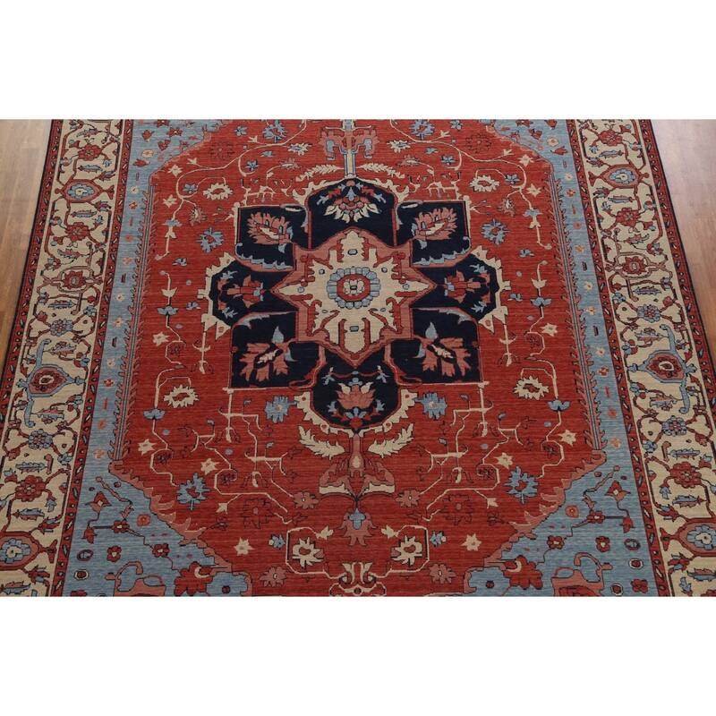 Red Heriz Serapi Turkish Oriental Wool Area Rug Hand-knotted Carpet - 9'9" x 13'0"