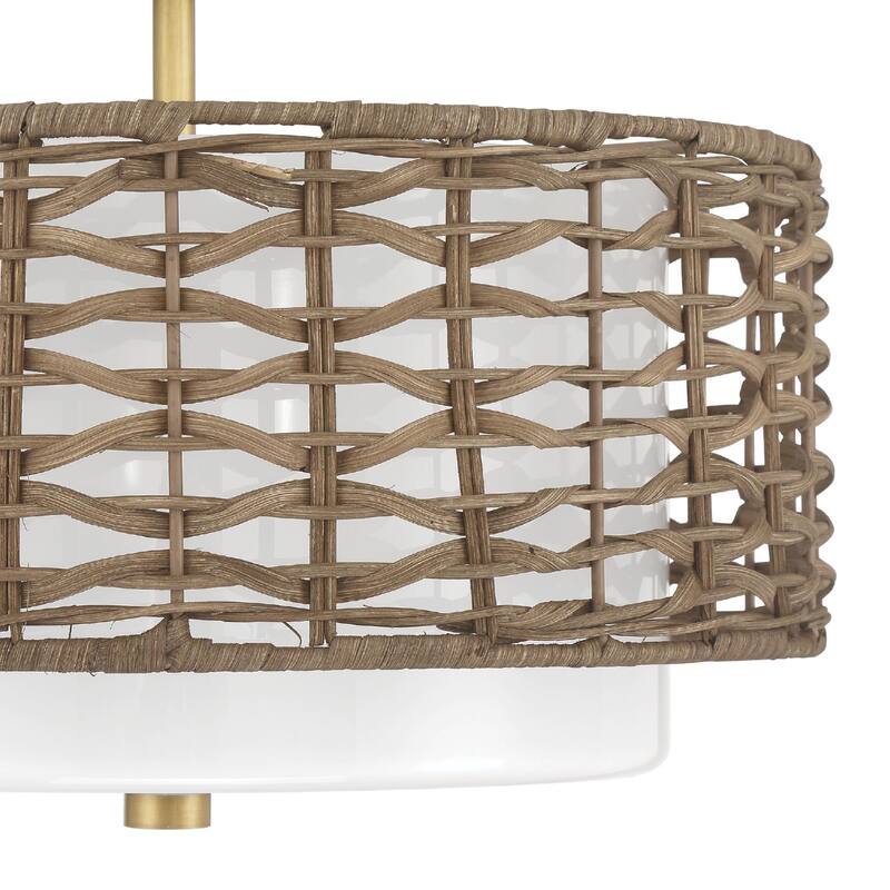 Hunter Laila 2-Light Flush Mount Ceiling Light - Open Weave Rattan - Transitional