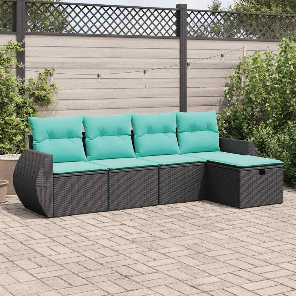 vidaXL 5 Piece Patio Sofa Set with Cushions Black Poly Rattan - 21.7" x 24.4" x 27.2"