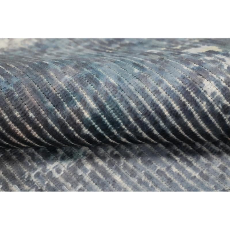 Hand Knotted Oriental Viscose Silk Carpet Modern All-Over Greys & Charcoal Abstract Area Rug - 7' 11'' X 5' 0''