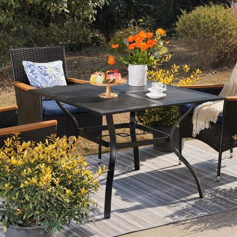 PHI VILLA Outdoor Square Dining Table with Umbrella Hole