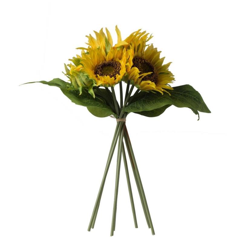 Set of 3 Artificial Sunflower Stems 14 Inch Yellow Flower Arrangement