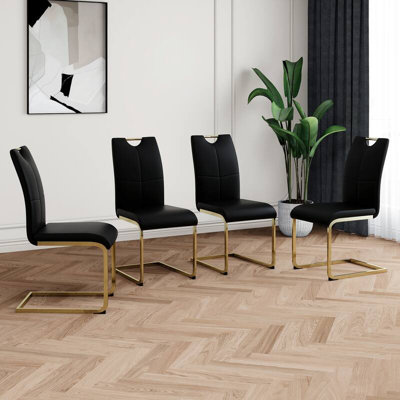 47.2" Luxury Glass Dining Table Set for 4, Circle Kitchen Table with 4 PU Chairs, 5-Piece Modern Dining Table and Chair Set