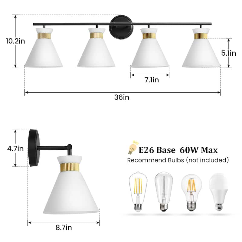 Dimmable Bathroom Vanity Light with Glass Shade