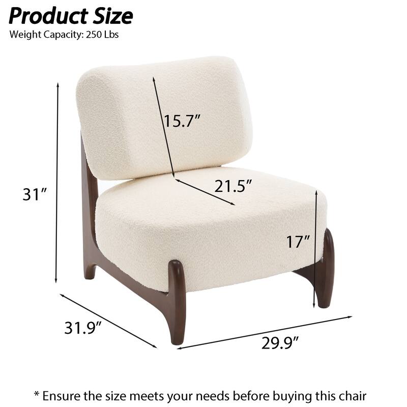 30"W Mid-Century Modern Accent Chair with Solid Wood Frame, Boucle Comfy Living Room Chair for Bedroom Lounge Reading Room