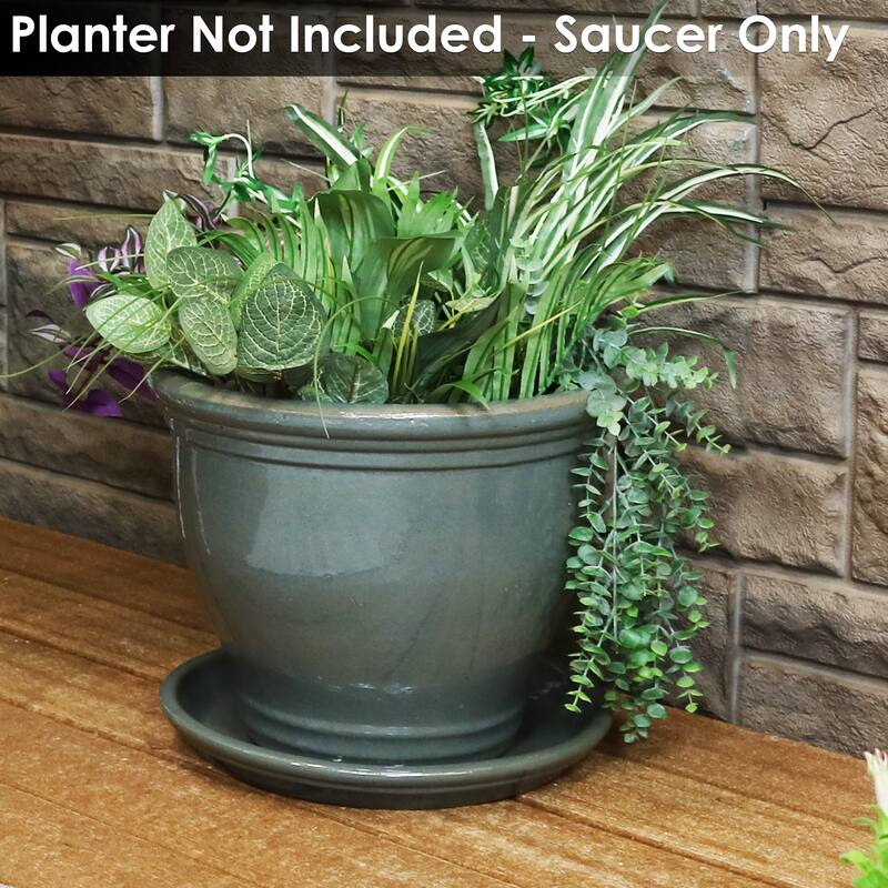 Sunnydaze Set of 2 Glazed Ceramic Planter Saucers - 12"