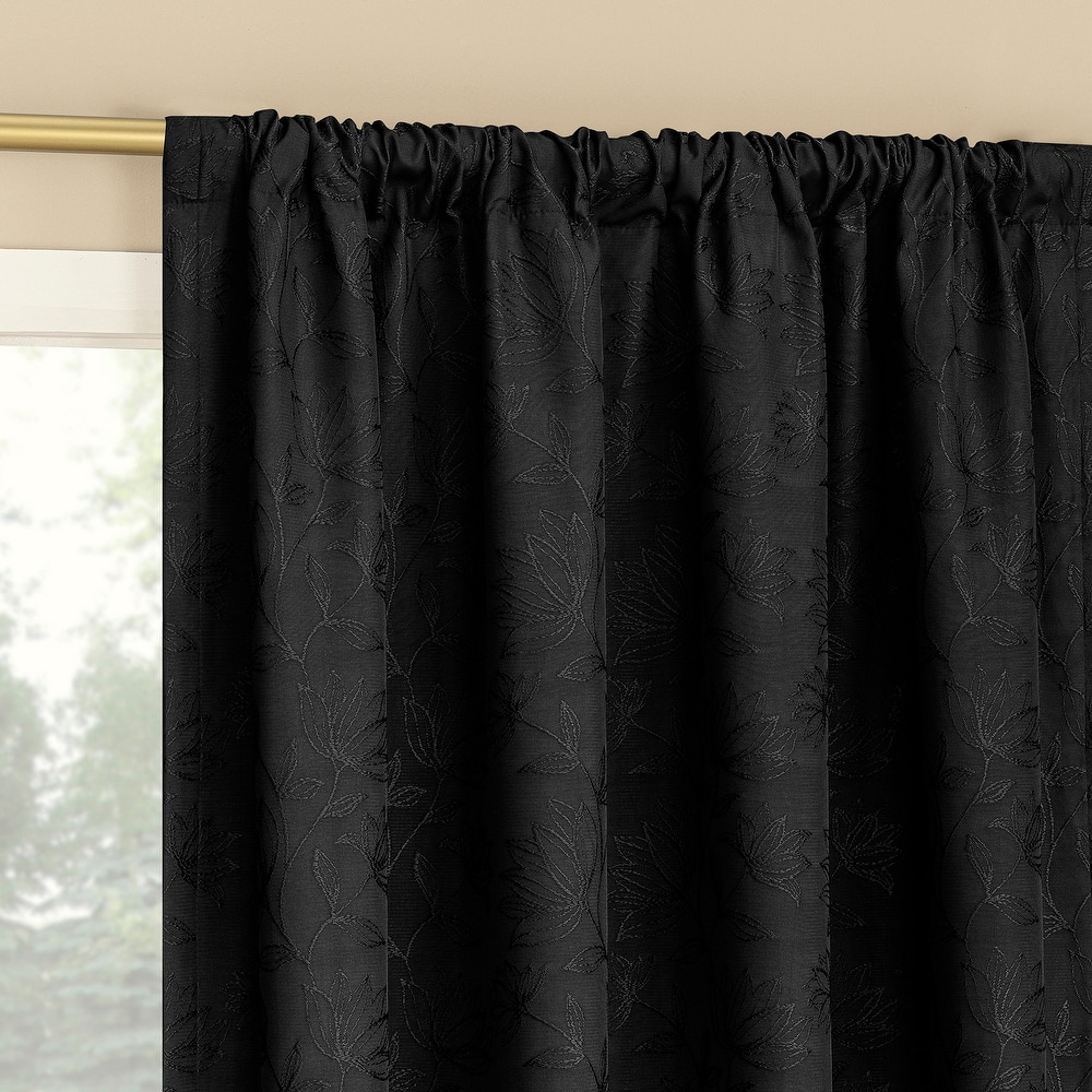 Sun Zero Bronte Floral Jacquard Total Blackout Rod Pocket 1-Piece Curtain Panel, Single Panel