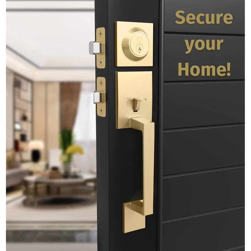 Mega Handles Tobelle Entrance Handleset with Interior Door Lever & Single Cylinder Deadbolt – Stainless Steel – Modern Design