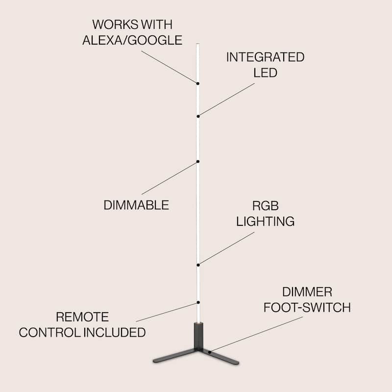 Malthe 60.5" Modern Contemporary Aluminum/Iron Integrated LED Post Floor Lamp, by JONATHAN Y