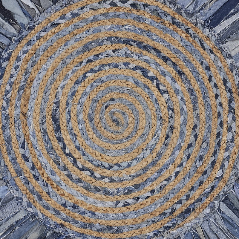 Sevita Organic Jute Braided Area Rug, Denim Blue and Natural