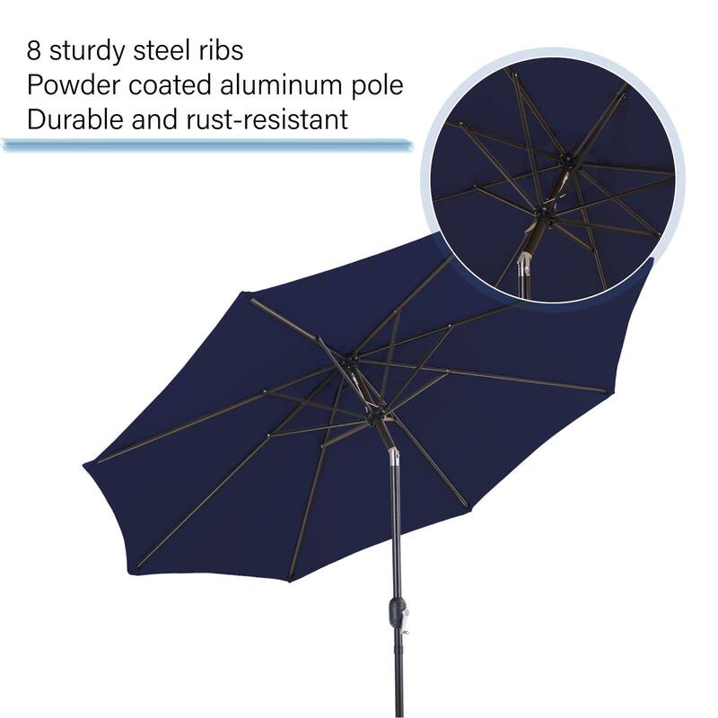 MAISON ARTS 3-piece Patio Bistro Set with 9 ft Umbrella, 2 Metal Swivel Chairs and 1 Square Table with Umbrella Hole