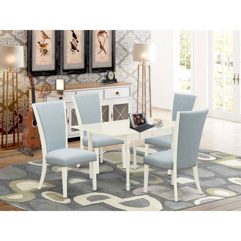 5-Piece Linen White Finish Solid Wood Top - Dining Room Set - Seats 4
