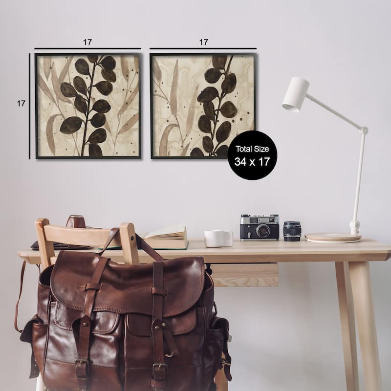 Stupell Natural Tone Sprouting Leaves Framed Giclee Art Design By Krinlox (Set of 2)