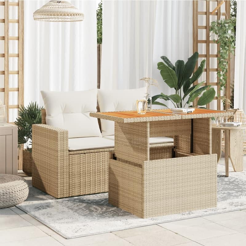 vidaXL Patio Table Rectangular Backyard Garden Poly Rattan and Acacia Wood - 39.4 x 21.7 x 28.7 in