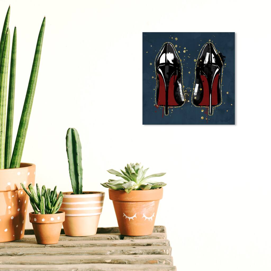 Wynwood Studio Canvas Fashion and Glam Painted Heels Navy Blue and Dark Blue Glam Wall Art Canvas Print