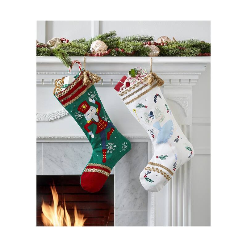 Nutcracker Ballet Soldier Nutcracker Cotton Stocking with Embroidered Trim, 18.5L x 10.5W in.