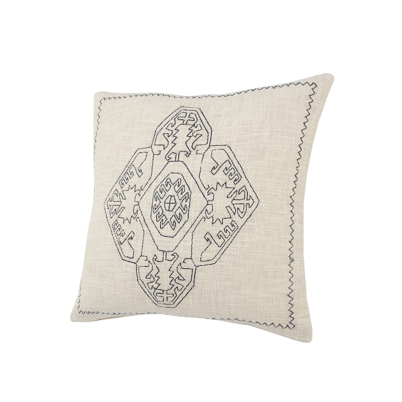 HomeRoots 20" X 20" Off-White And Navy 100% Cotton Abstract Zippered Pillow