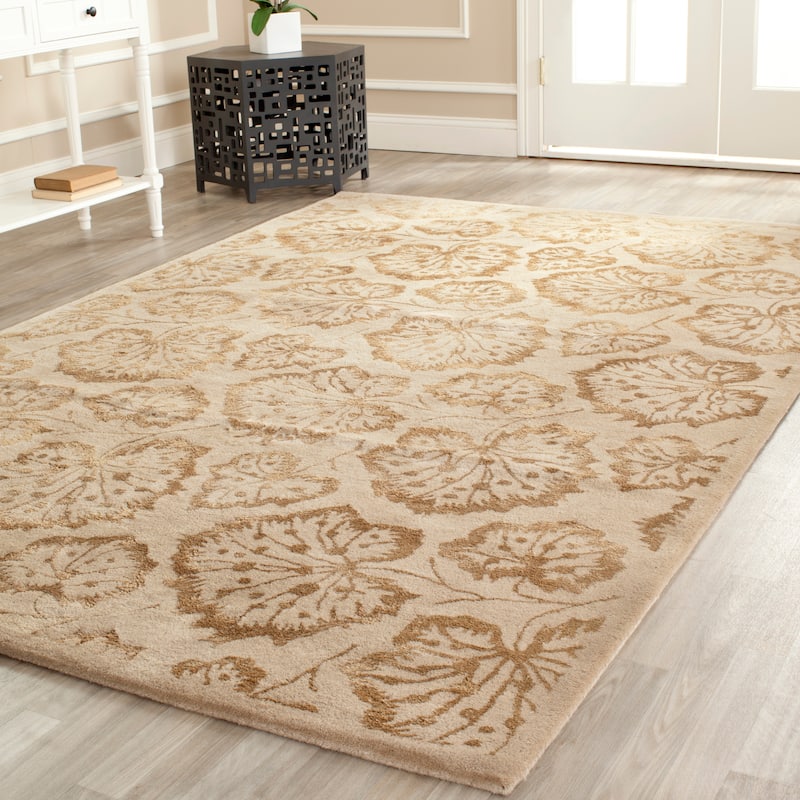 Martha Stewart by SAFAVIEH Geranium Leaf Wool/ Viscose Rug - 7'9" x 9'9" - Hazelnut/Gold