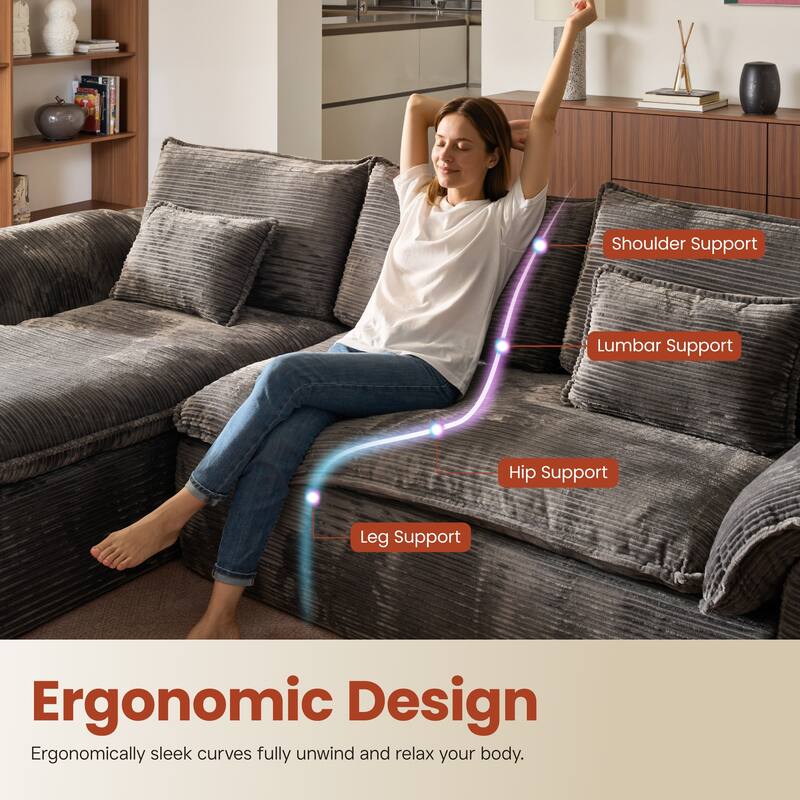 OVIOS L-Shaped Sofa with Dual-Tone Stripe Fabric​