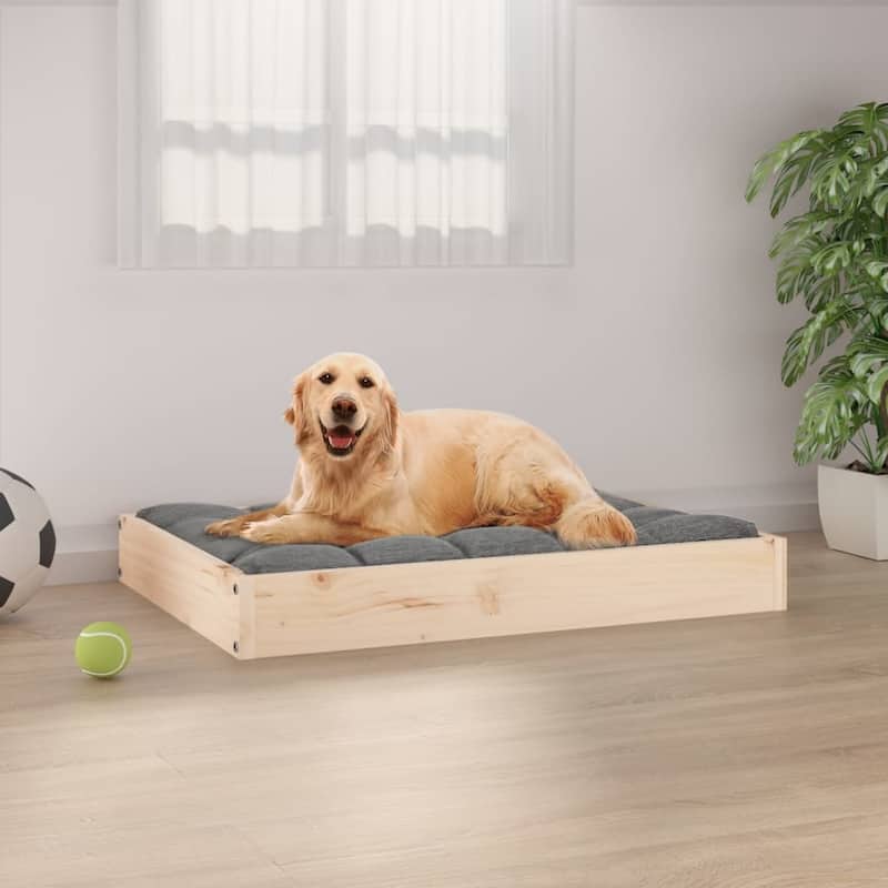 vidaXL Dog Bed Dog Sofa Bed Couch Pet Bed with Wooden Frame Solid Wood Pine - 28.1" x 21.3" x 3.5" - Brown