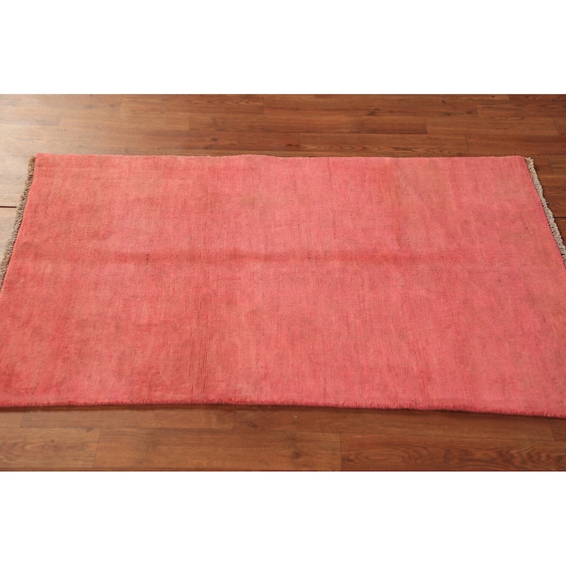 Pink Gabbeh Modern Rug Handmade Solid Wool Carpet - 2'8" x 4'1"