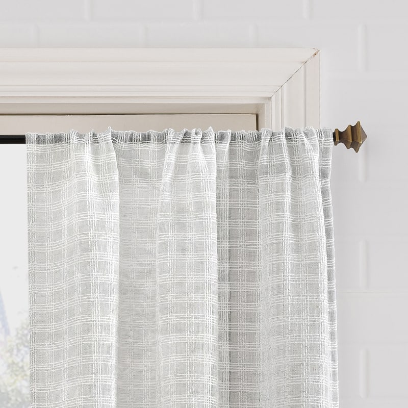 No. 918 Tayen Slub Windowpane Semi-Sheer Rod Pocket 2-Piece Kitchen Curtain Tier Pair - 54" x 36"