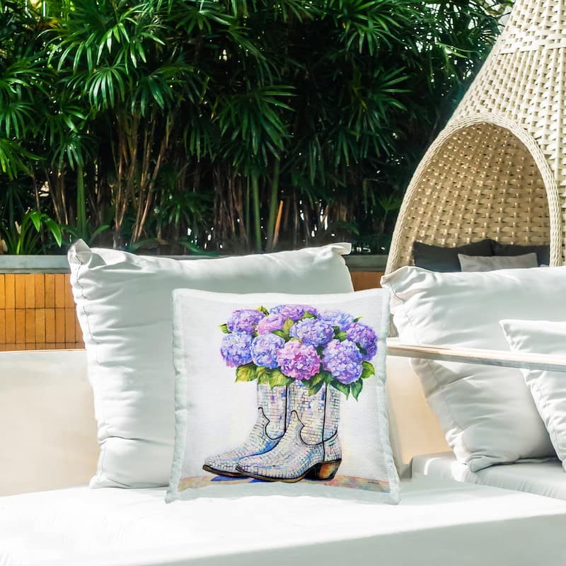 Stupell Hydrangea Filled Cowgirl Boots Printed Outdoor Throw Pillow Design by Amanda Greenwood
