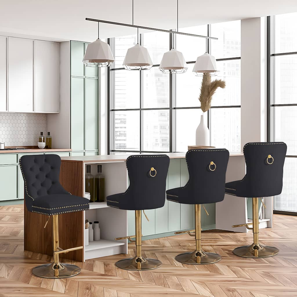 Thick Golden Swivel Velvet Bar Stools Set of 6