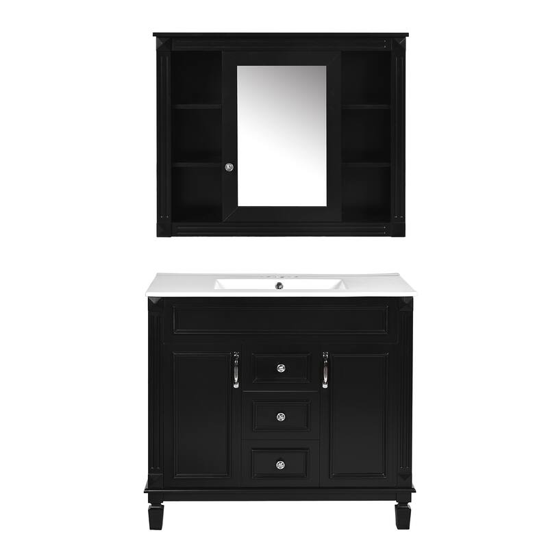 36'' Bathroom Vanity with Top Sink, Freestanding Vanity Set with Mirror Cabinet