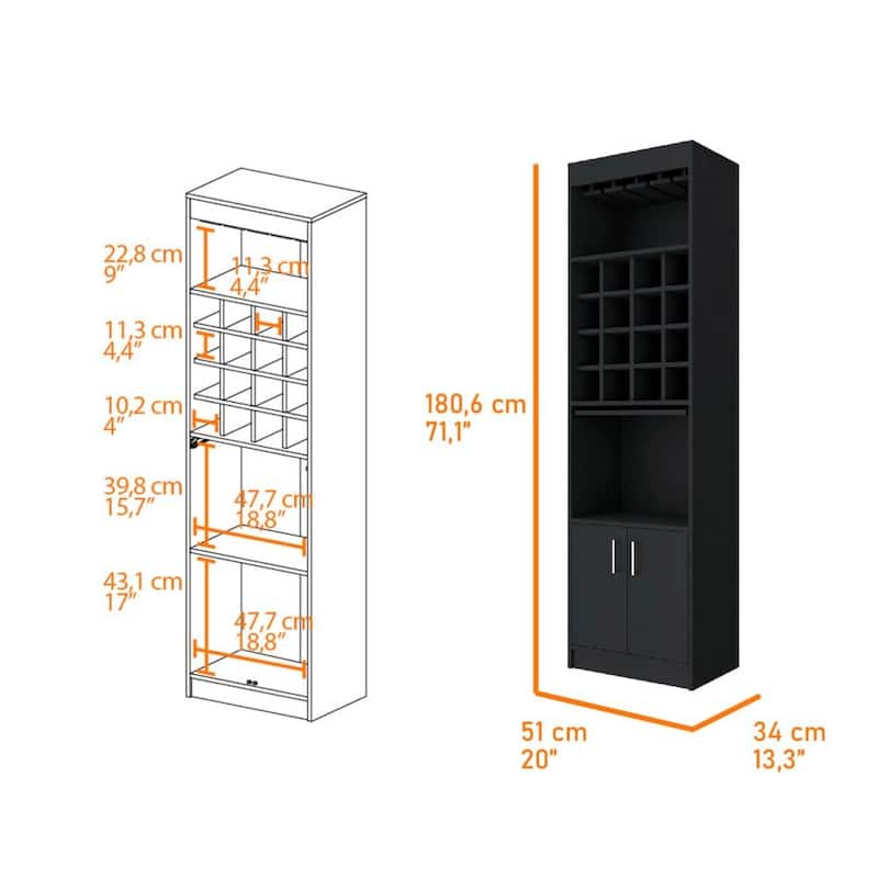 Lombard 16-Bottle 1-Shelf Bar Cabinet Black Wengue And Light Pine