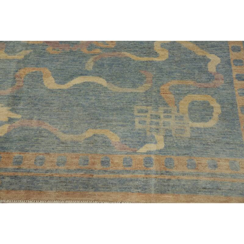 Hand Knotted Traditional Wool Blue Geometric Area Rug - 7' 10'' X 7' 11''
