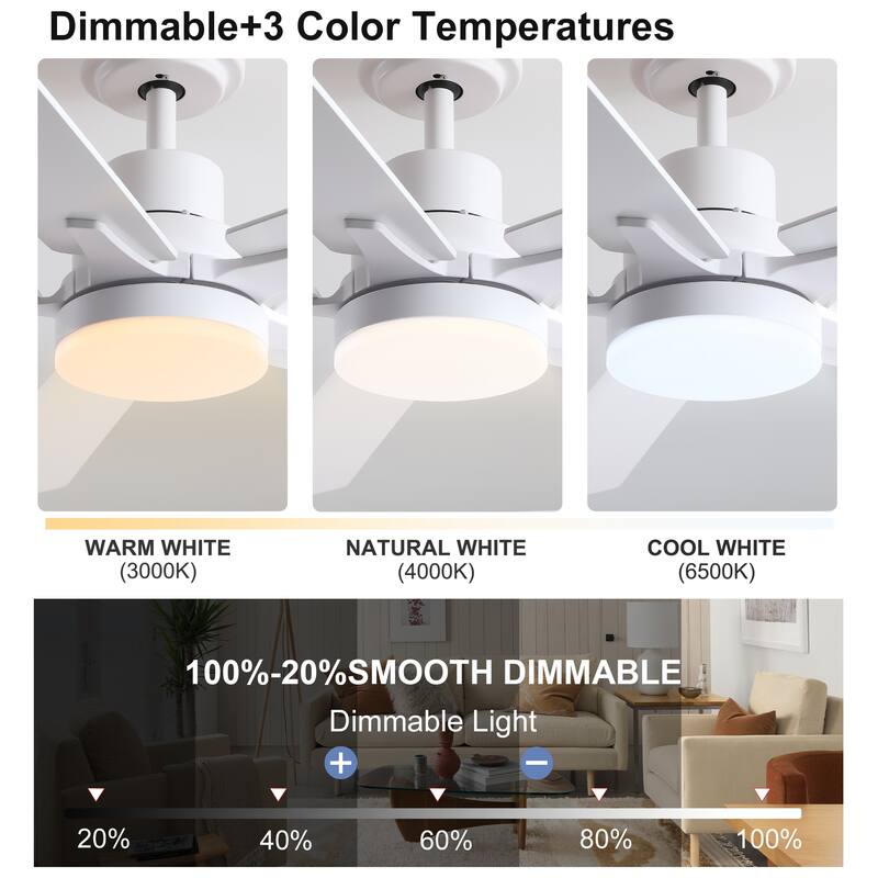 YUHAO Kaleido 52 in. Indoor Matte Black 3-Colors Integrated LED 6-Speeds Ceiling Fans with Dual-Finish Blades and Remote Control