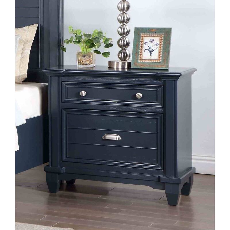 Slate Blue Finish Transitioanl Bedroom Set with Drawers Bed