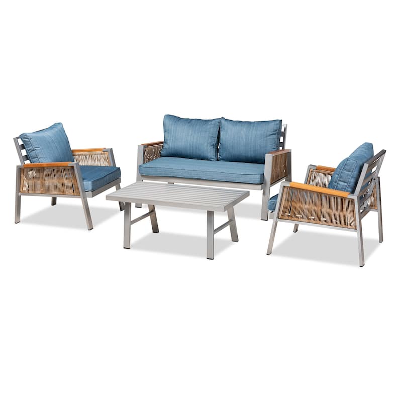 Nicholson Modern and Contemporary 4-Piece Outdoor Patio Lounge Set - Light Blue