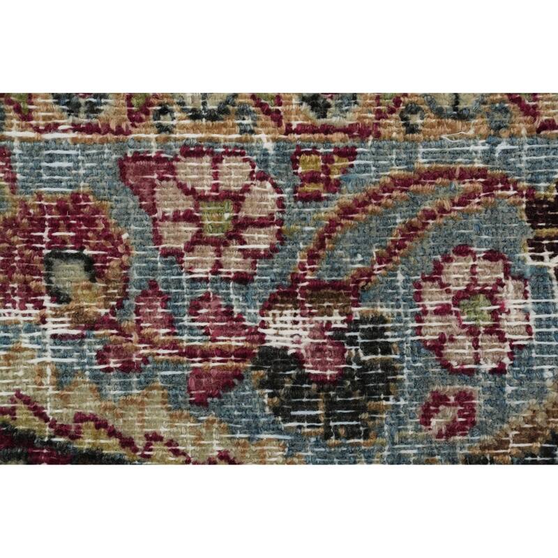 Hand Knotted Oriental 100% Wool Carpet Traditional Floral Pink Mashad Area Rug - 11' 1'' X 7' 11''