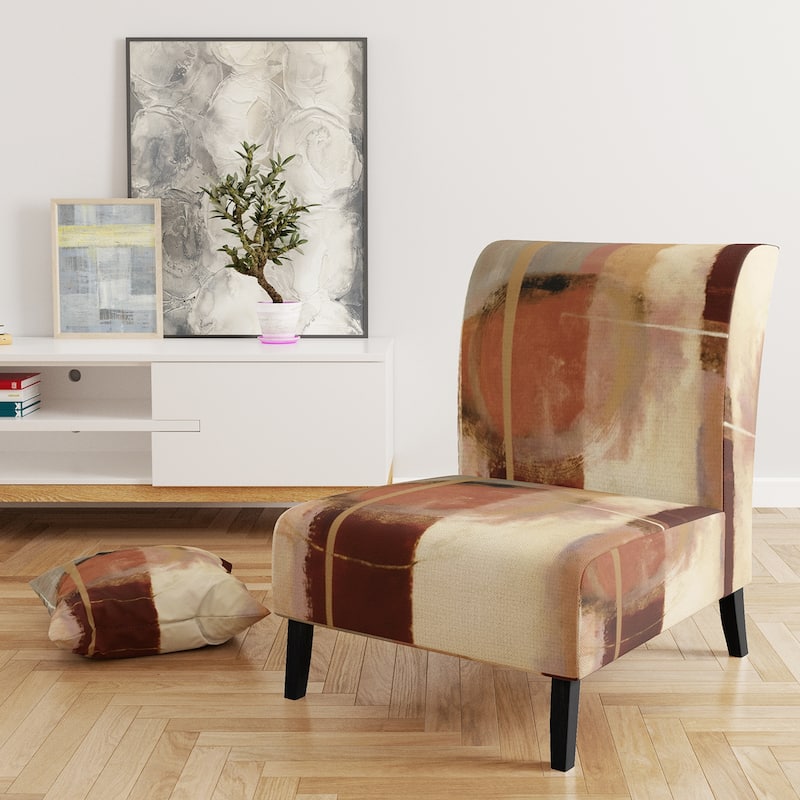 Designart "Chocolate Brown Elementary III" Upholstered Abstract Accent Chair and Modern & Contemporary Arm Chair - Slipper Chair