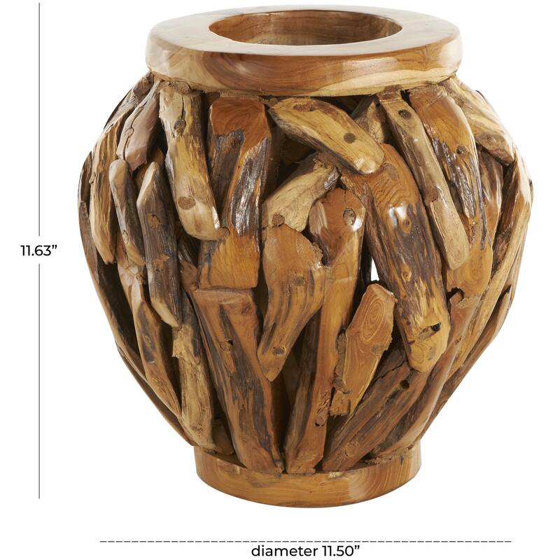 Teak Wood Handmade Live Edge Tree Branch Pot Decorative Vase - Brown - Roche River Decor
