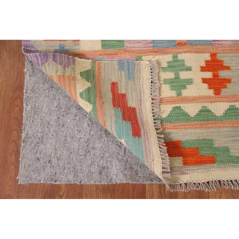 Hand Woven Oriental 100% Wool Carpet Southwestern Geometric Multi-Colored Kilim Area Rug - 6' 6'' X 4' 8''