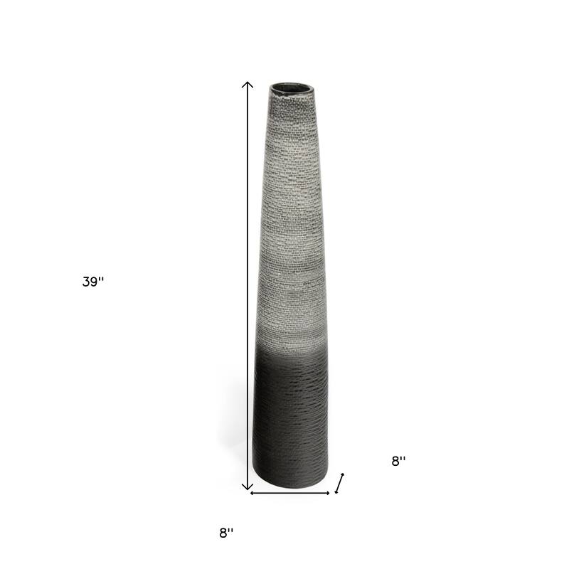 39" Black And Gray Ombre Tapered Ceramic Floor Vase - 8