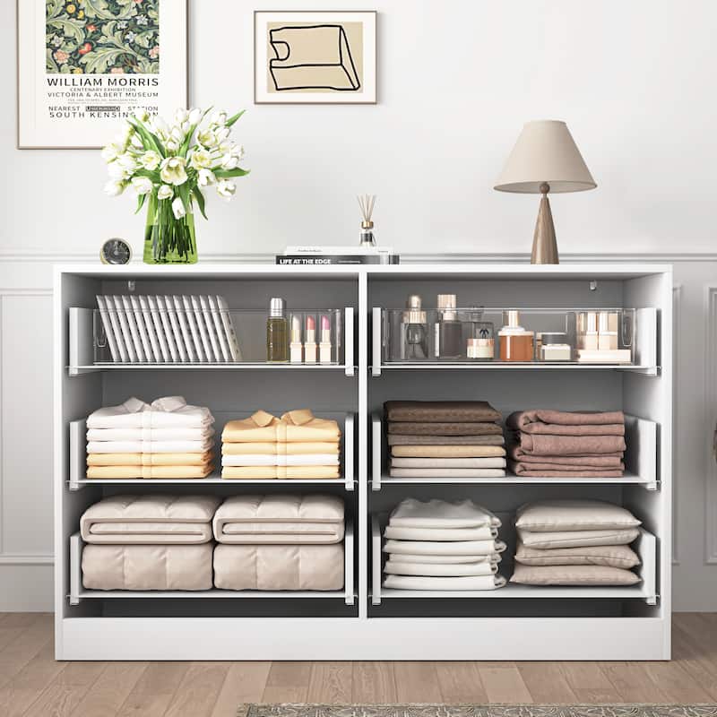 Anmytek White 6 Drawer Dresser Large Storage Cabinet Wavy Pattern Drawer Panel for Bedroom Living Room Hallway Entryway