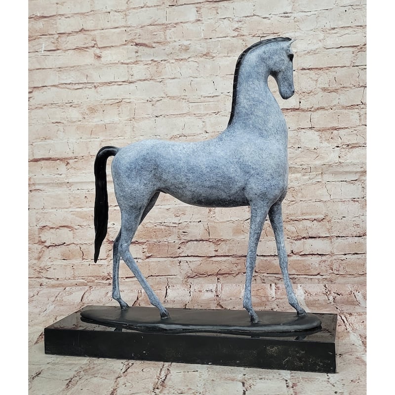 Bronze Imitative Horse Statue - Minimalist Equestrian Sculpture Decor Signed Art