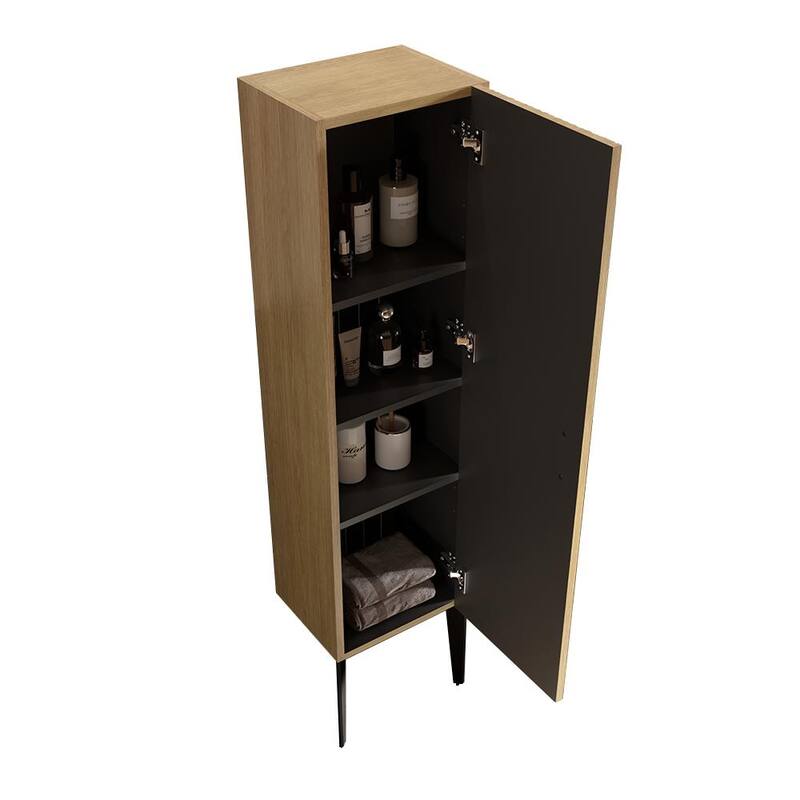 Striped Matt Black Bathroom Side Cabinet, Freestanding Storage Cabinet for Modern Bathroom