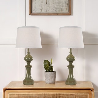Resin Table Lamps in Antique green with Linen Shade (Set of 2) - Bed ...