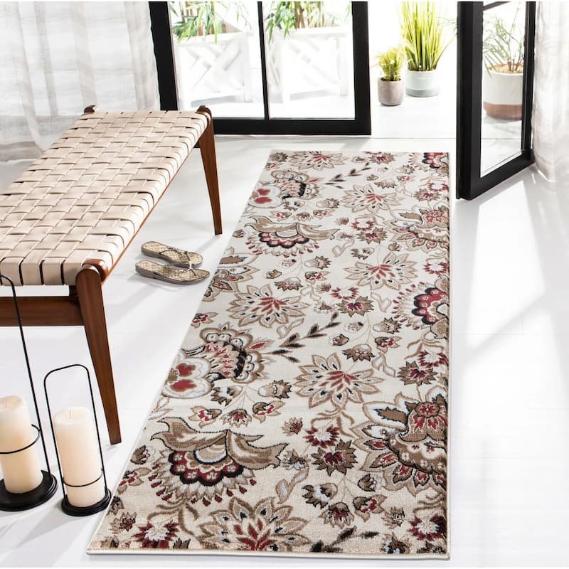 Glamour Collection Floral Area Rug - 2'8'' X 8'1'' - Cream/Beige