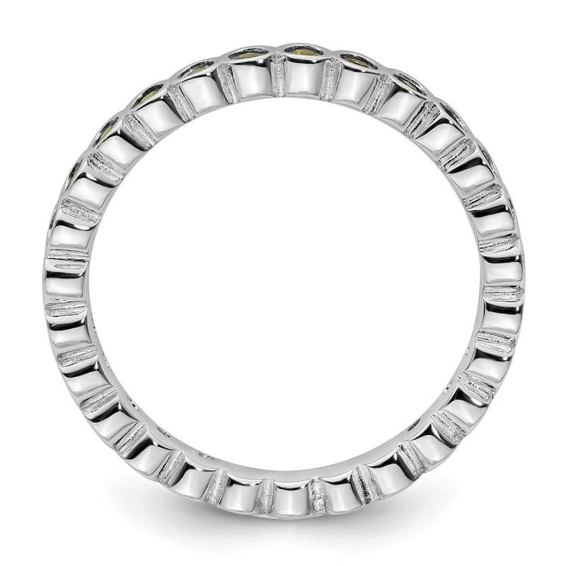 Curata 925 Sterling Silver Bezel Polished Patterned Stackable Expressions Peridot Ring