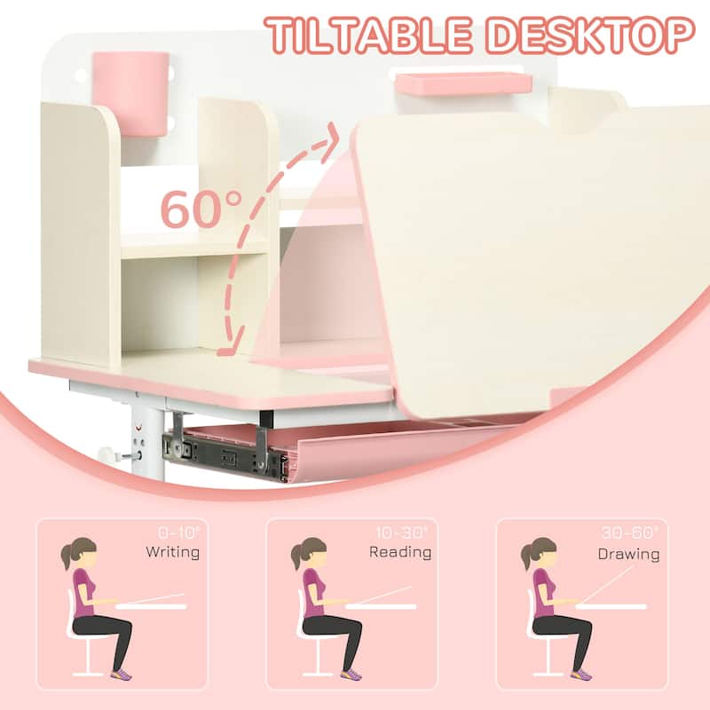 MDF Wood Kids Desk and Chair Set for 3-6 Years Old with Storage Drawer and Compartment - 31.5" L x 15.25" W x 23.25" H