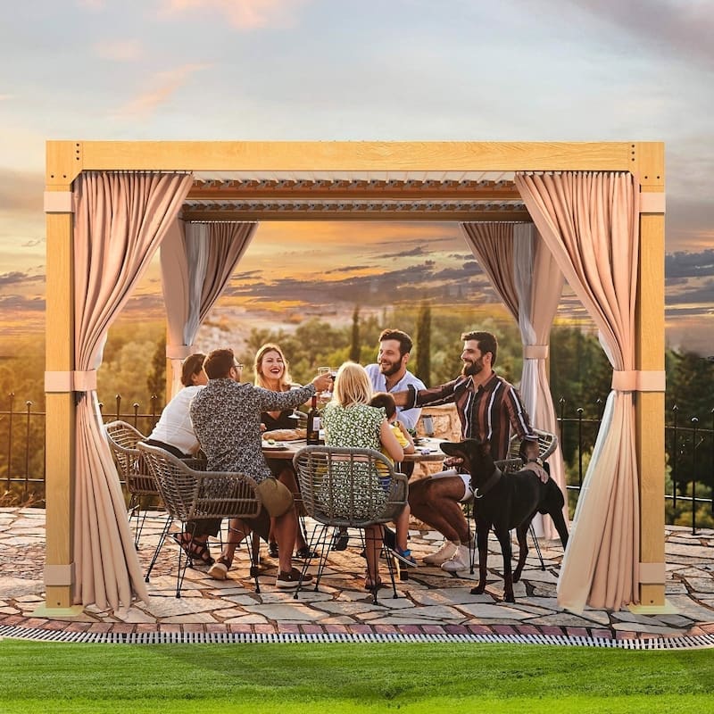 EROMMY Outdoor Louvered Pergola Gazebo with Adjustable Aluminum Rainproof Roof - 10'x10' - Wood