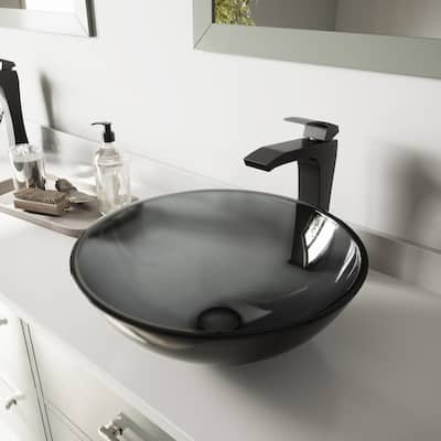 VIGO Giovanni 17"L x 17"W Glass Vessel Sink and Blackstonian 12"H Faucet Set